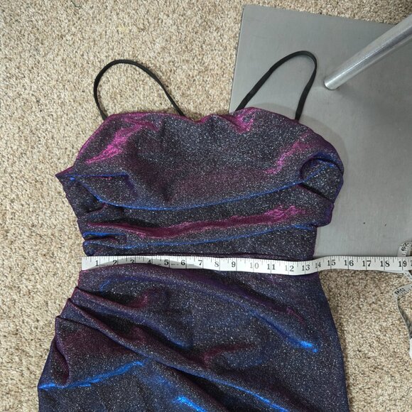 L (~6-10) Shein Belle Purple/Pink Metallic Duochrome Laceup Ruched Mermaid Gown - Picture 8 of 10